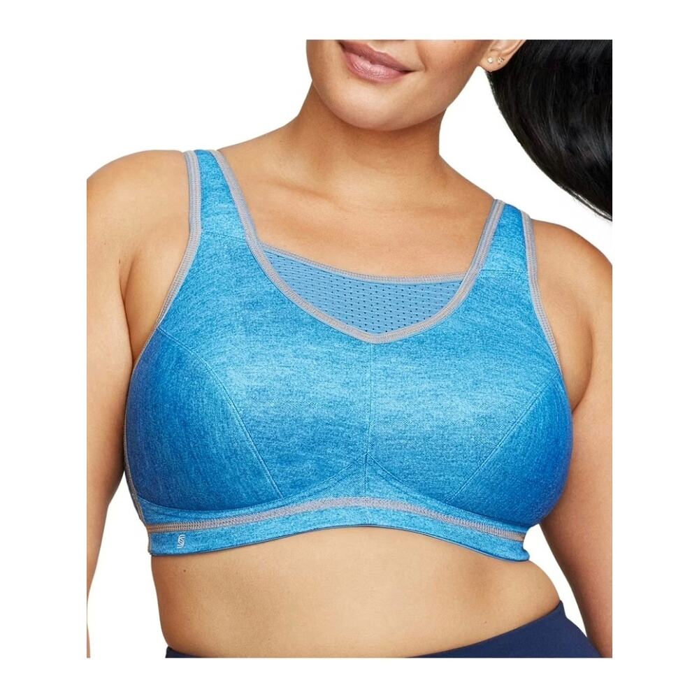Glamorise Womens No Bounce Elite Wire Free Sports Bra Blue Size 38D